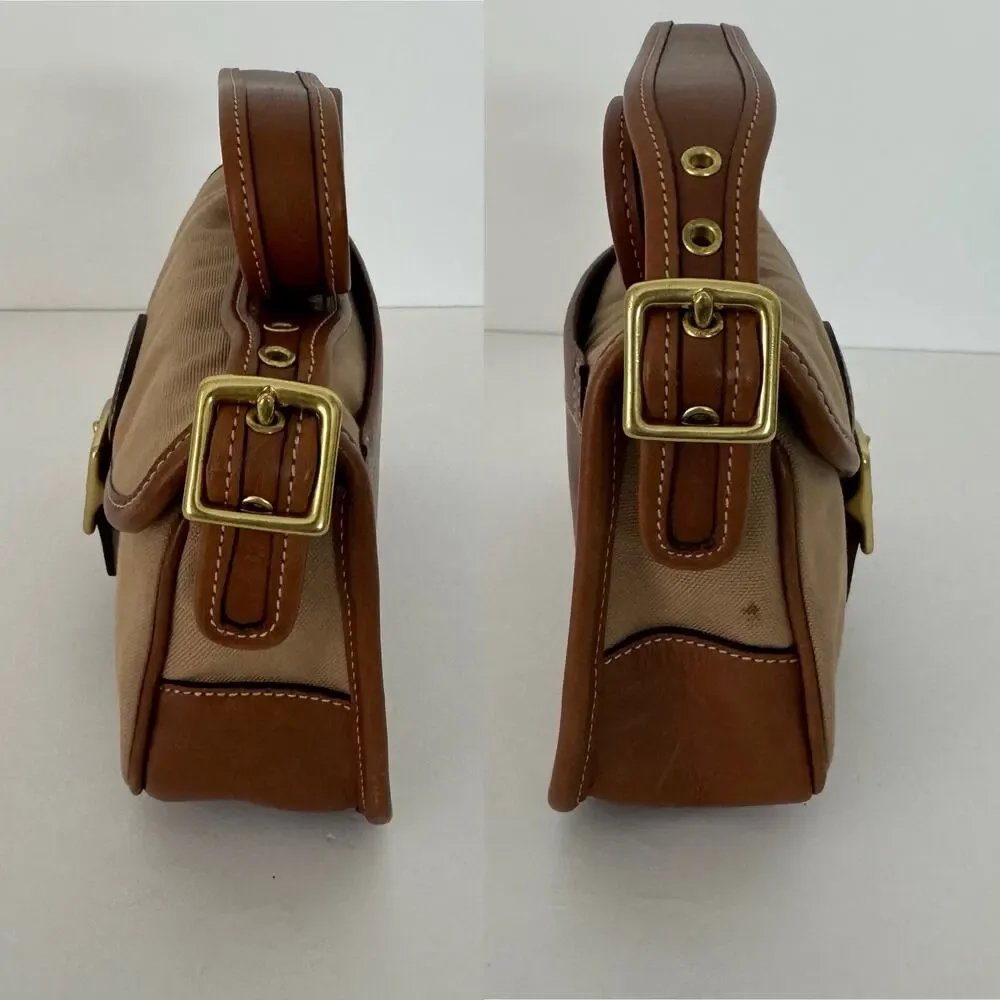 Coach Legacy Demi Flap Shoulder Bag Tan Canvas Brown Leather Trim 9120